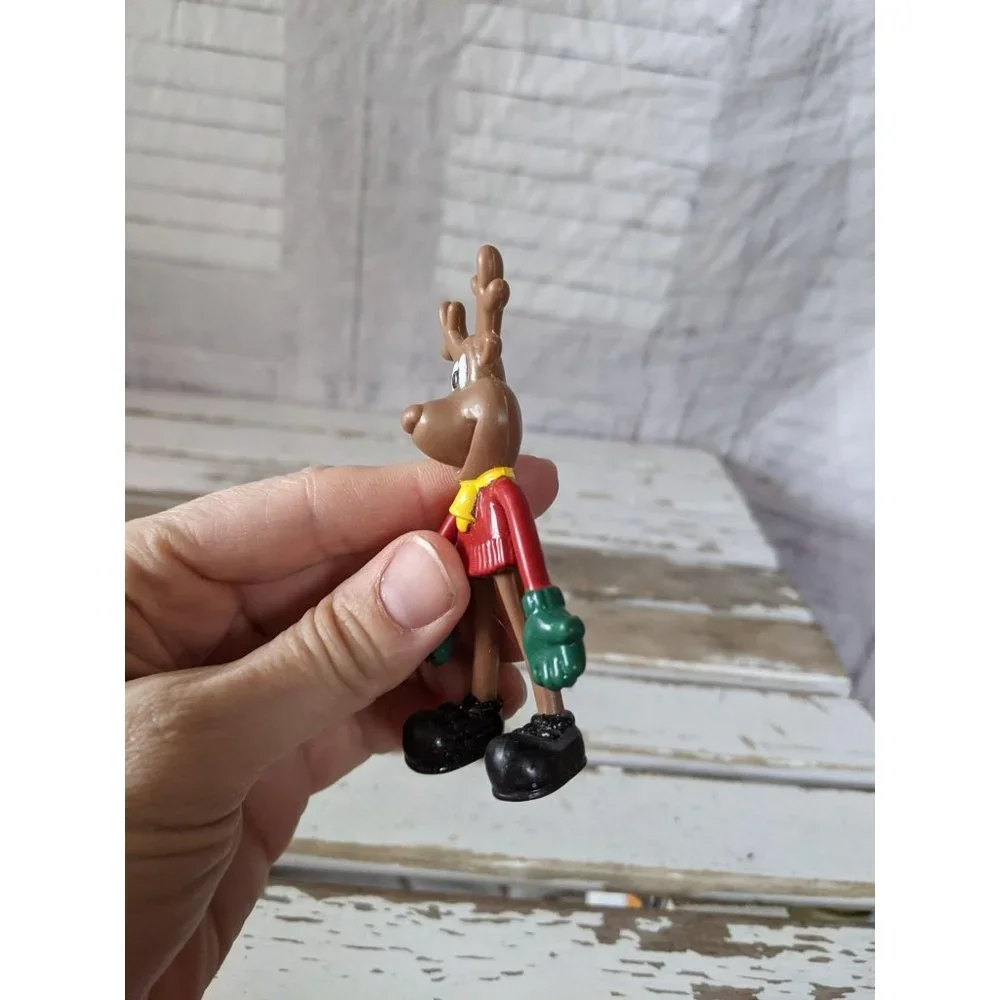 Bendable reindeer toy red‎ sweater Xmas decor vinta